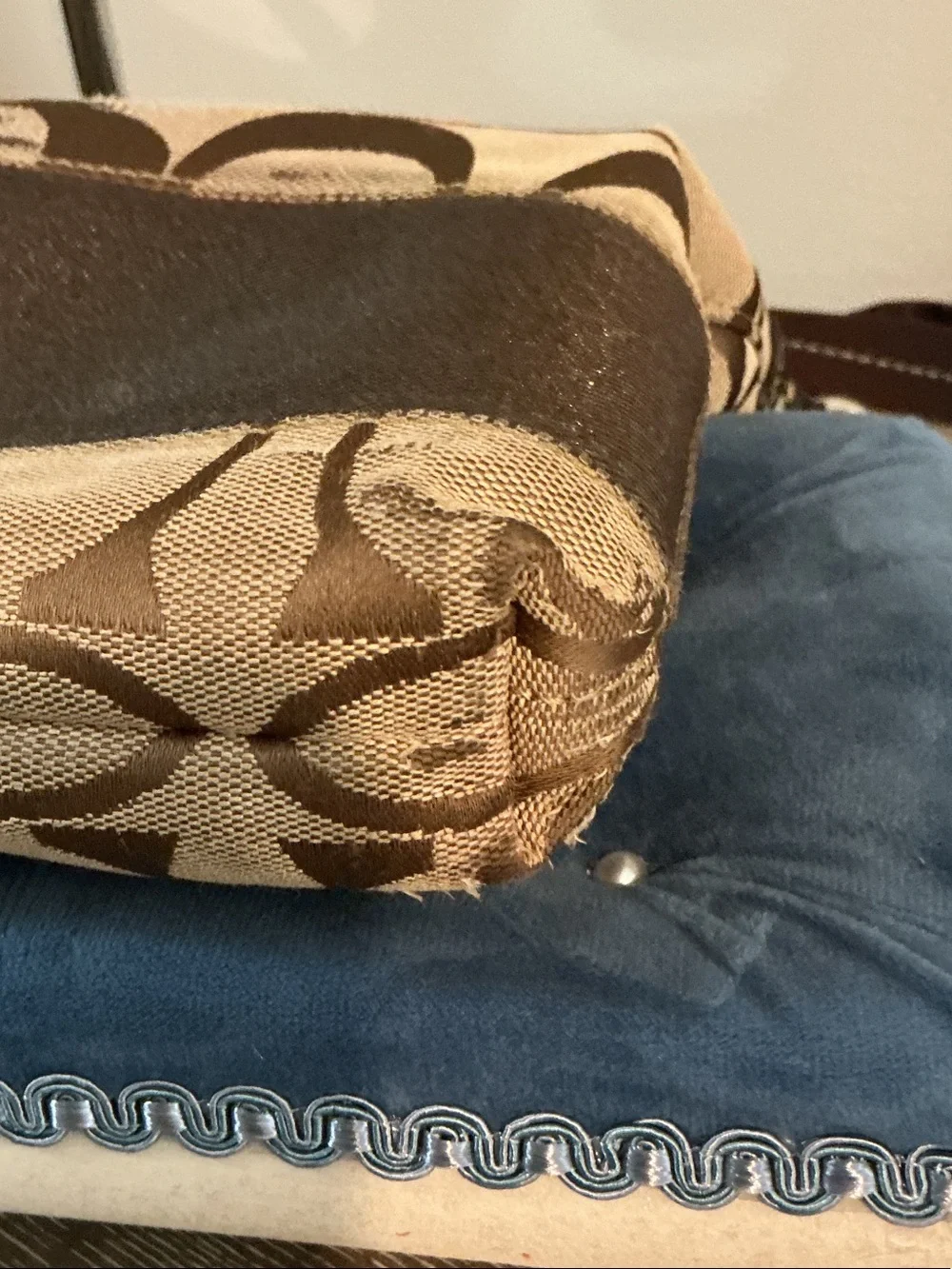 Coach Brown Signature Canvas Crossbody Bag with Dark Brown Trim